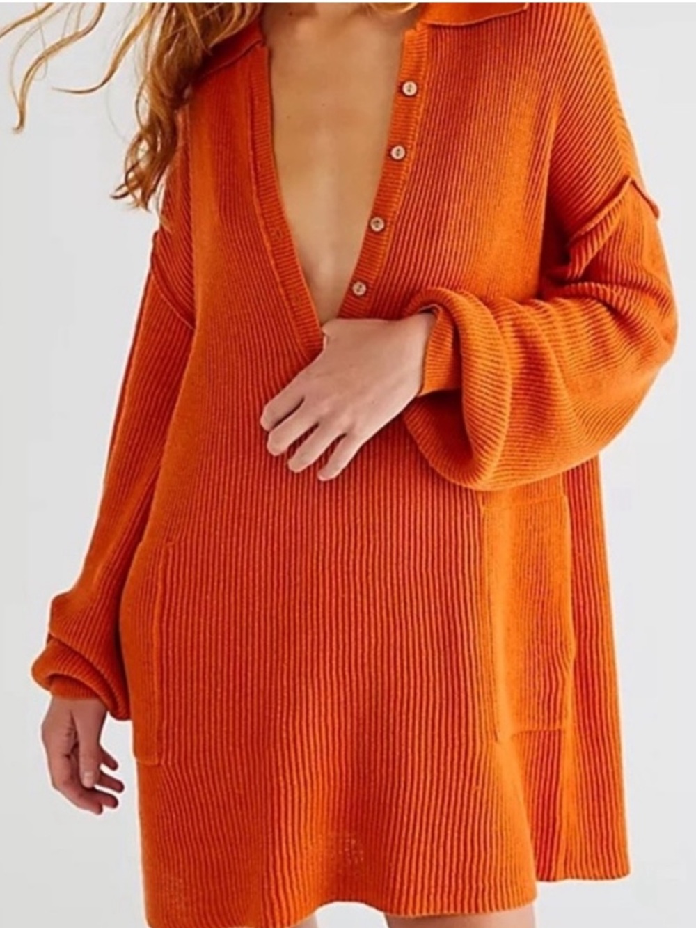 Free People FP Beach Picnic Sweater Mini Dress Orange Ribbed Medium